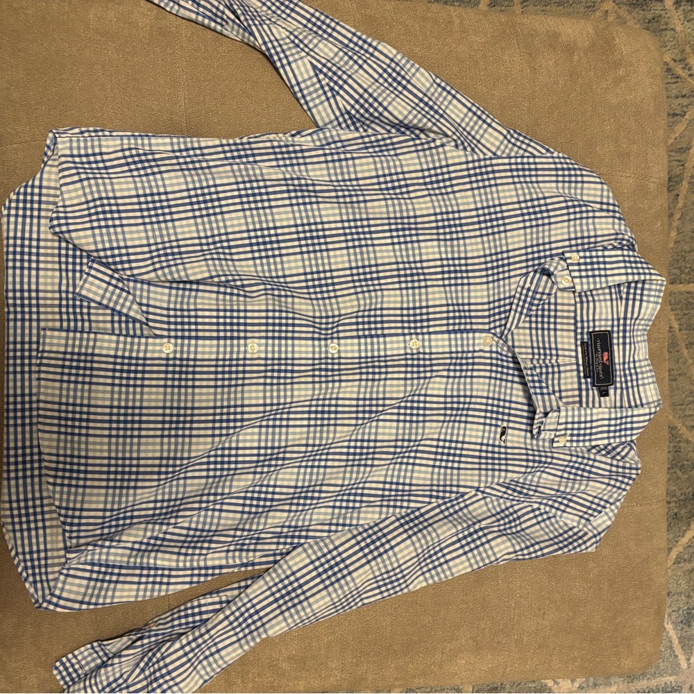Vineyard Vines Blue and White Dress Performance Classic Tucker Fit  Shirt